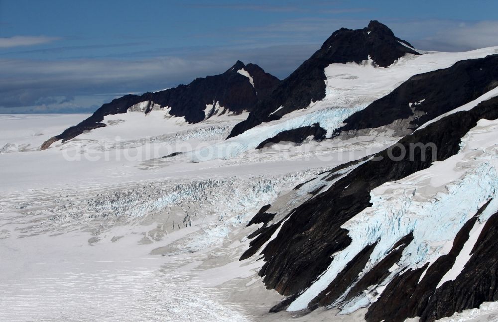 Kenai Fjords National Park from the bird's eye view: Harding Icefield in the Kenai Mountains in Kenai Fjords National Park on the Kenai Peninsula in Alaska in the United States of America United States