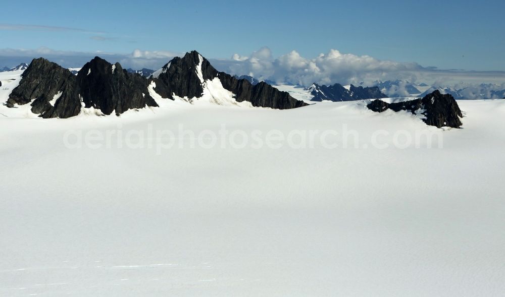 Aerial image Kenai Fjords National Park - Harding Icefield in the Kenai Mountains in Kenai Fjords National Park on the Kenai Peninsula in Alaska in the United States of America United States