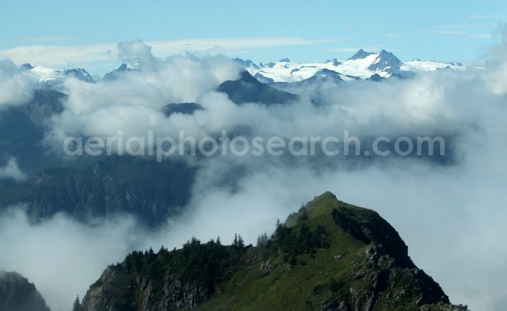 Aerial photograph Kenai Fjords National Park - Harding Icefield in the Kenai Mountains in Kenai Fjords National Park on the Kenai Peninsula in Alaska in the United States of America United States