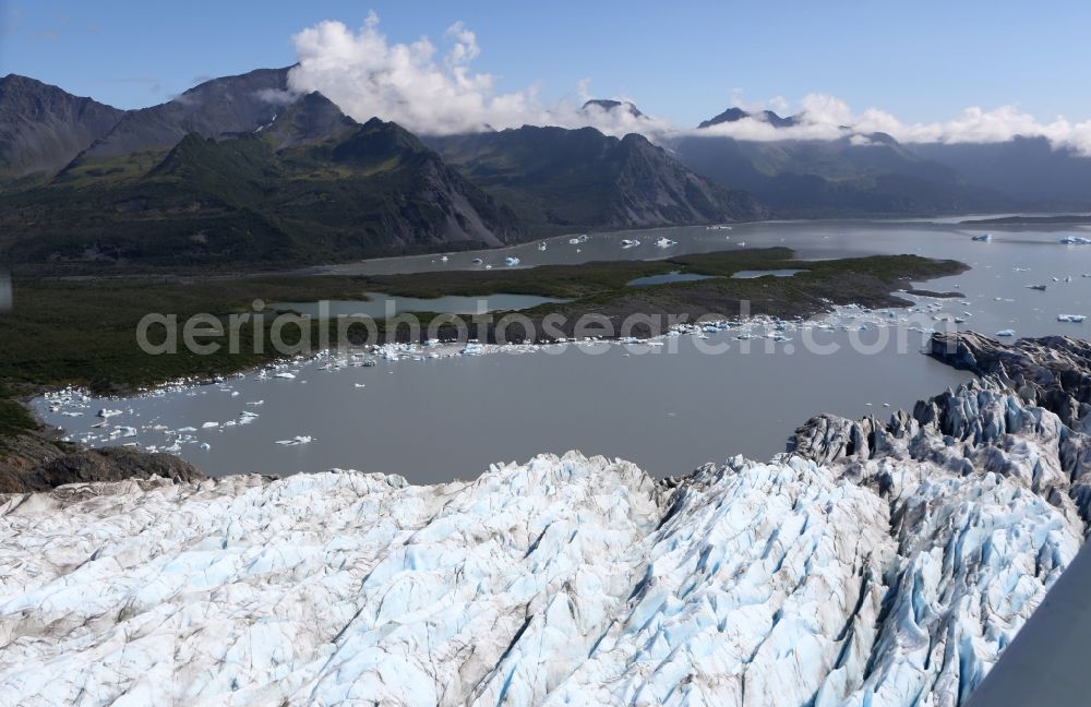 Kenai Fjords National Park from the bird's eye view: Harding Icefield in the Kenai Mountains in Kenai Fjords National Park on the Kenai Peninsula in Alaska in the United States of America United States