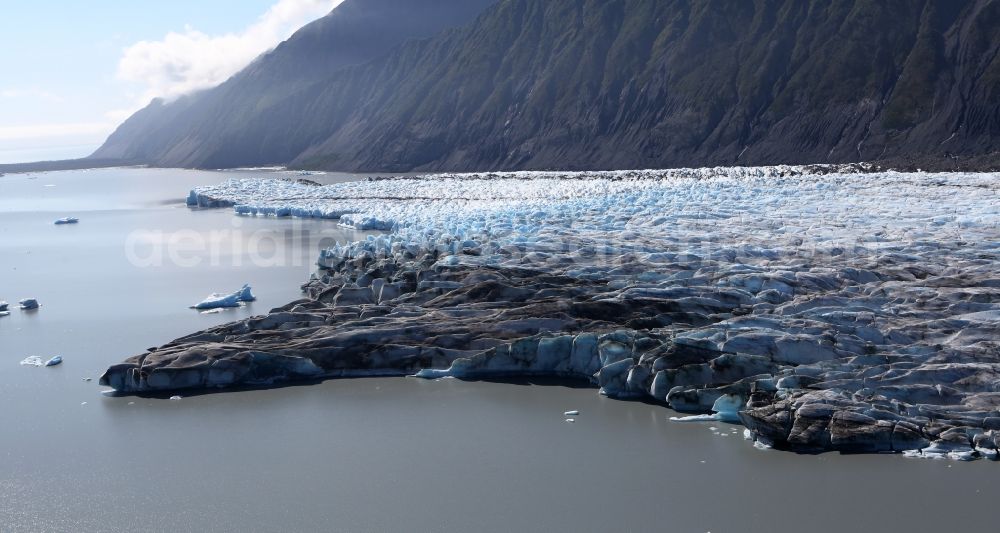 Aerial image Kenai Fjords National Park - Harding Icefield in the Kenai Mountains in Kenai Fjords National Park on the Kenai Peninsula in Alaska in the United States of America United States