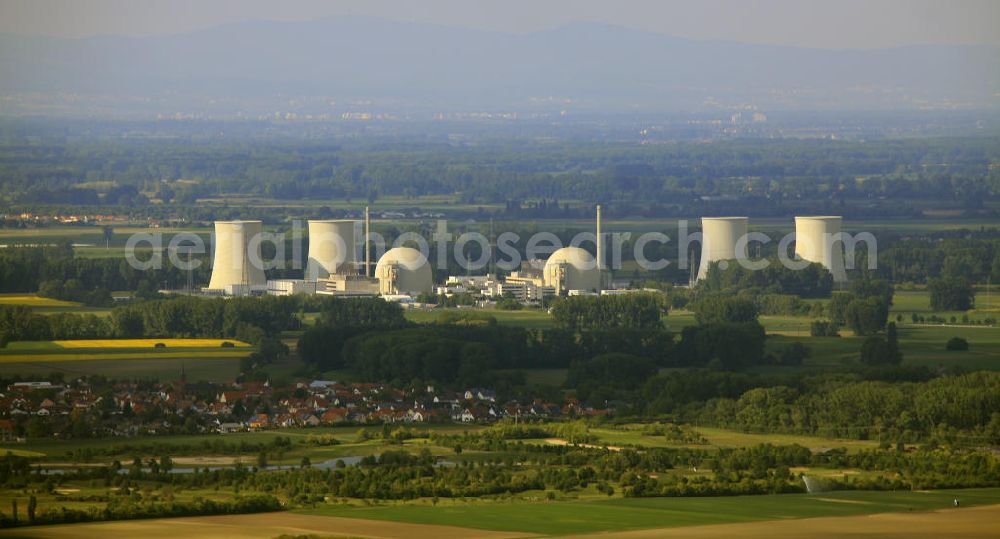 Aerial photograph Biblis - Blick auf das Kernkraftwerk in Biblis. Nuclear power station Biblis.