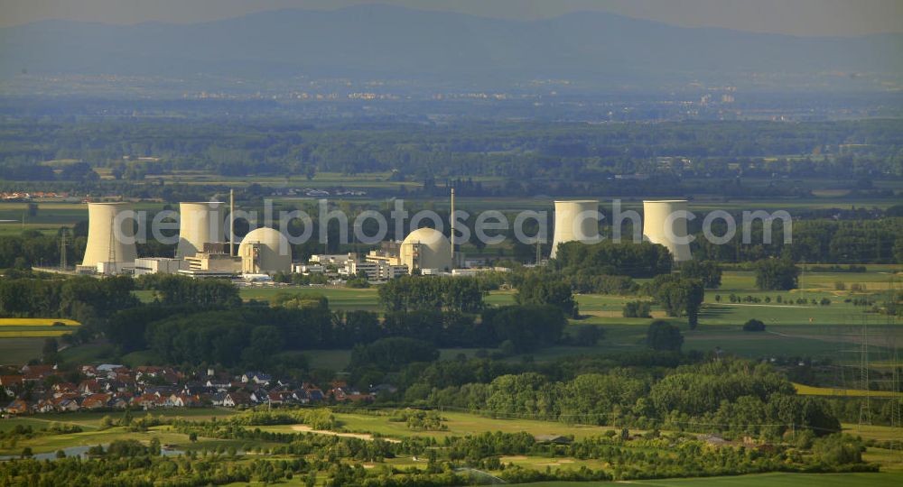 Biblis from above - Blick auf das Kernkraftwerk in Biblis. Nuclear power station Biblis.