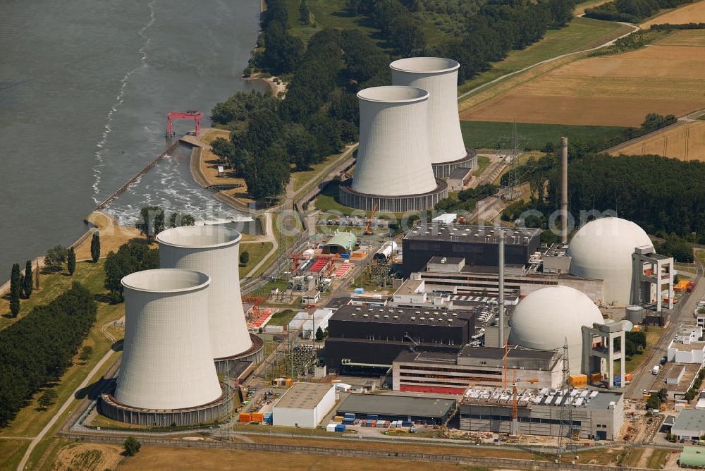 Aerial photograph Biblis - Blick auf das Kernkraftwerk in Biblis. Nuclear power station Biblis.