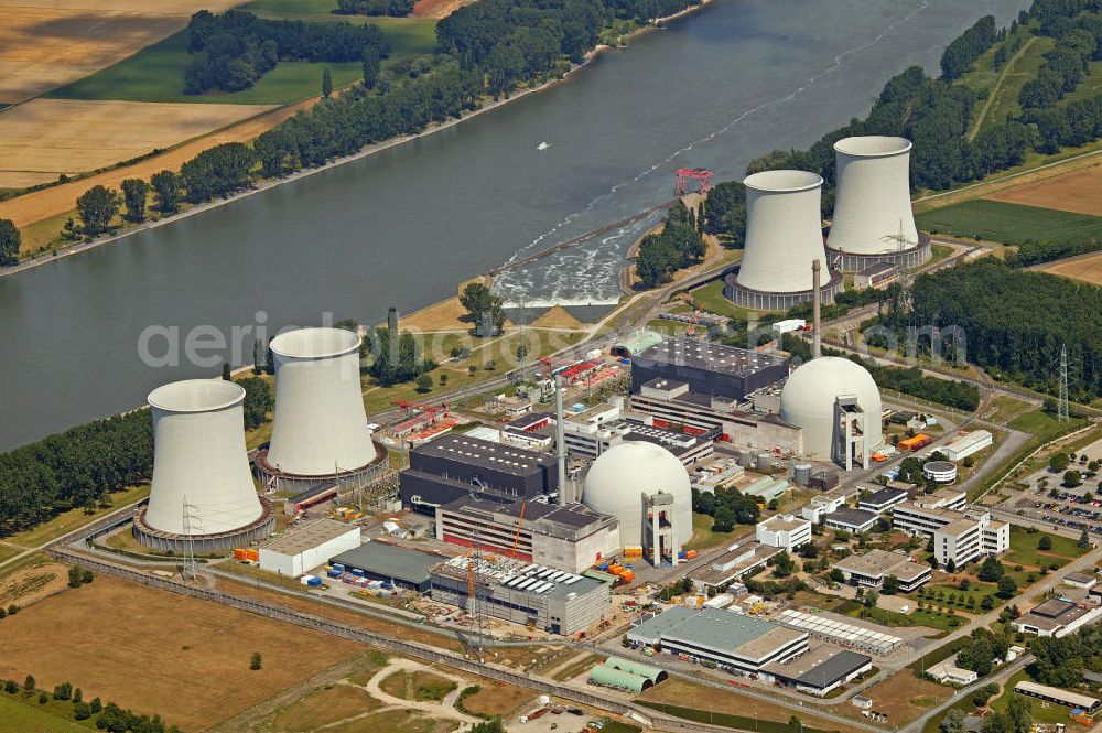 Biblis from the bird's eye view: Blick auf das Kernkraftwerk in Biblis. Nuclear power station Biblis.