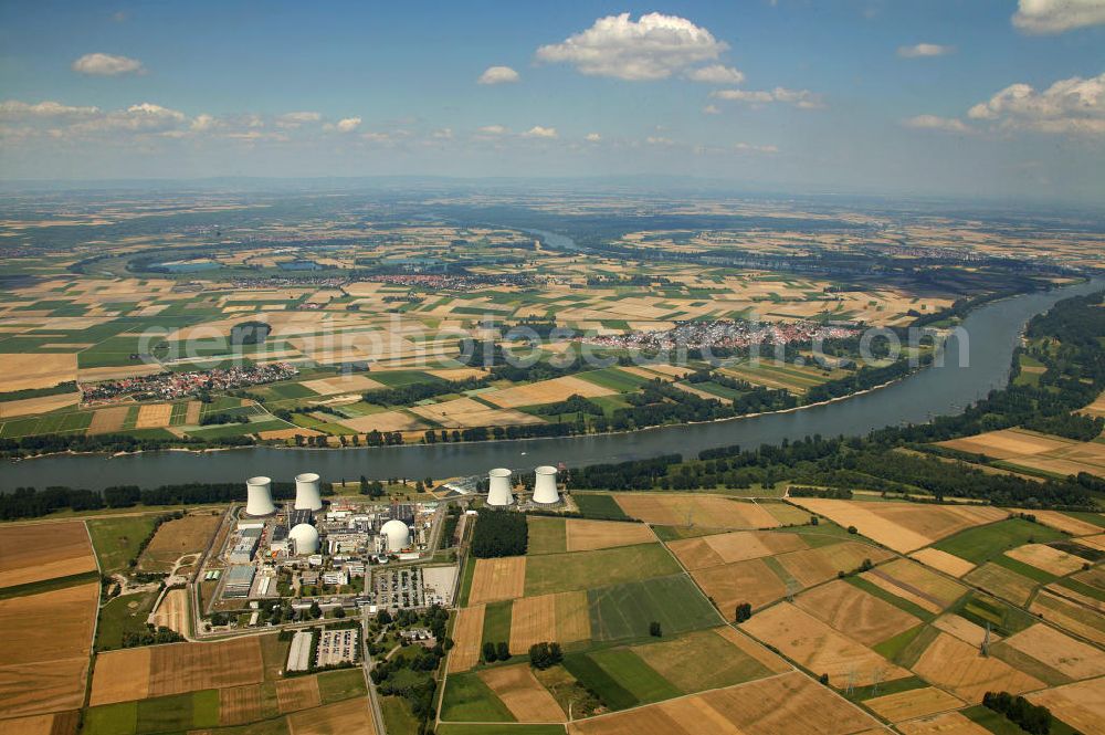 Biblis from above - Blick auf das Kernkraftwerk in Biblis. Nuclear power station Biblis.