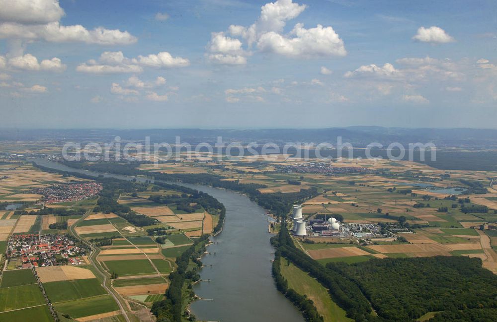 Biblis from the bird's eye view: Blick auf das Kernkraftwerk bei Biblis. Biblis nuclear power station.