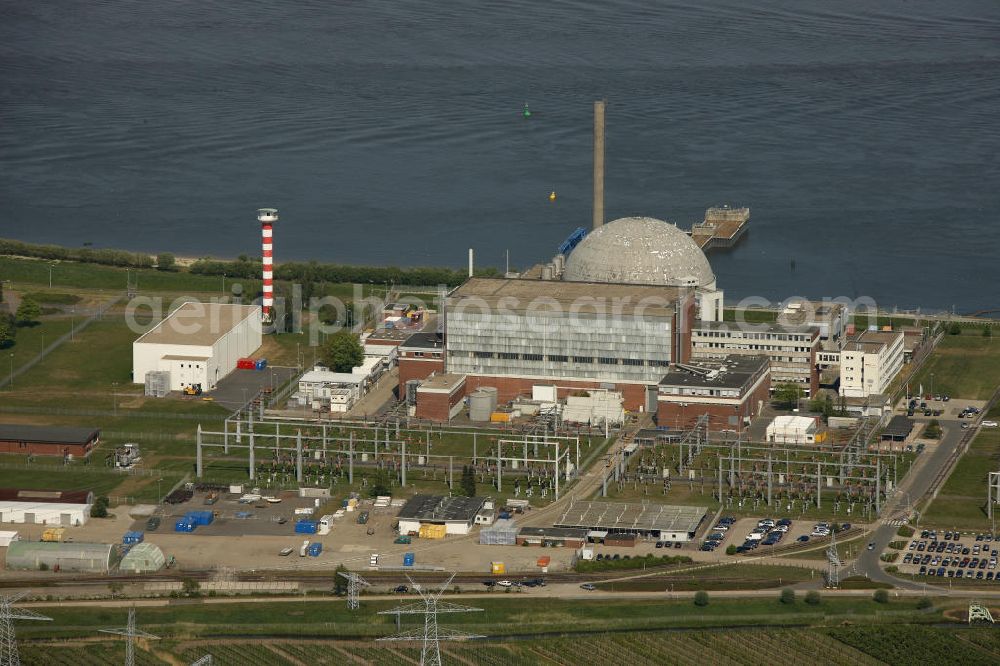 Brokdorf from the bird's eye view: Blick auf das Kernkraftwerk in Brokdorf (KBR). Nuclear power station Brokdorf.