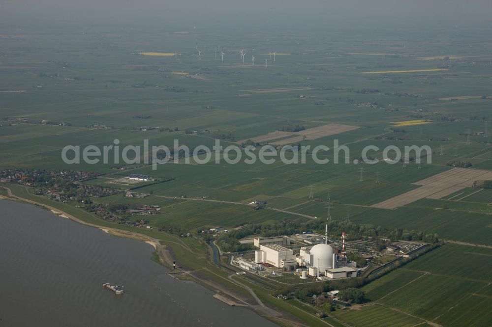 Aerial photograph Brokdorf - Blick auf das Kernkraftwerk in Brokdorf (KBR). Nuclear power station Brokdorf.