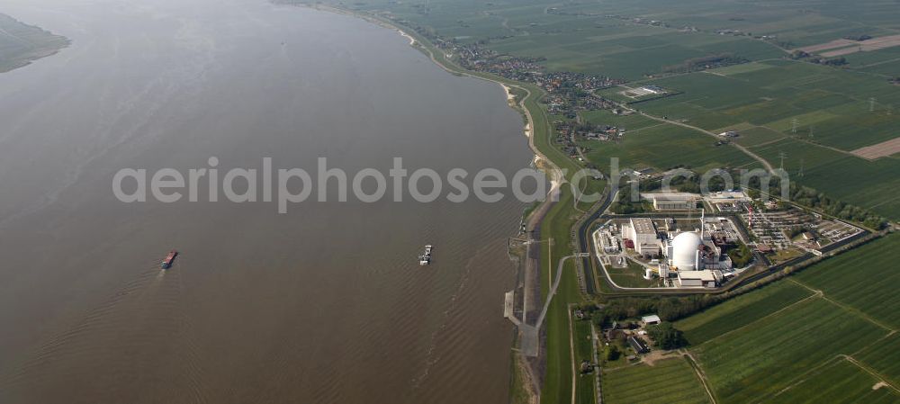 Brokdorf from above - Blick auf das Kernkraftwerk in Brokdorf (KBR). Nuclear power station Brokdorf.