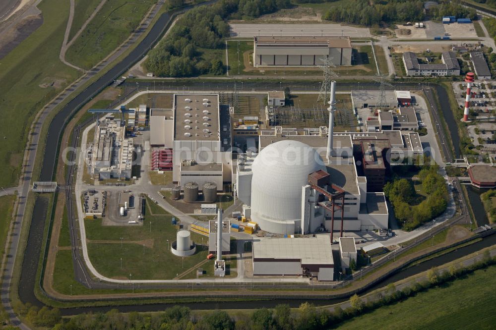 Aerial image Brokdorf - Blick auf das Kernkraftwerk in Brokdorf (KBR). Nuclear power station Brokdorf.