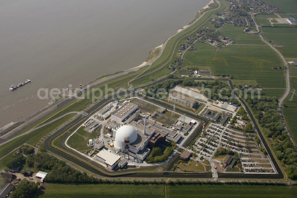 Brokdorf from above - Blick auf das Kernkraftwerk in Brokdorf (KBR). Nuclear power station Brokdorf.