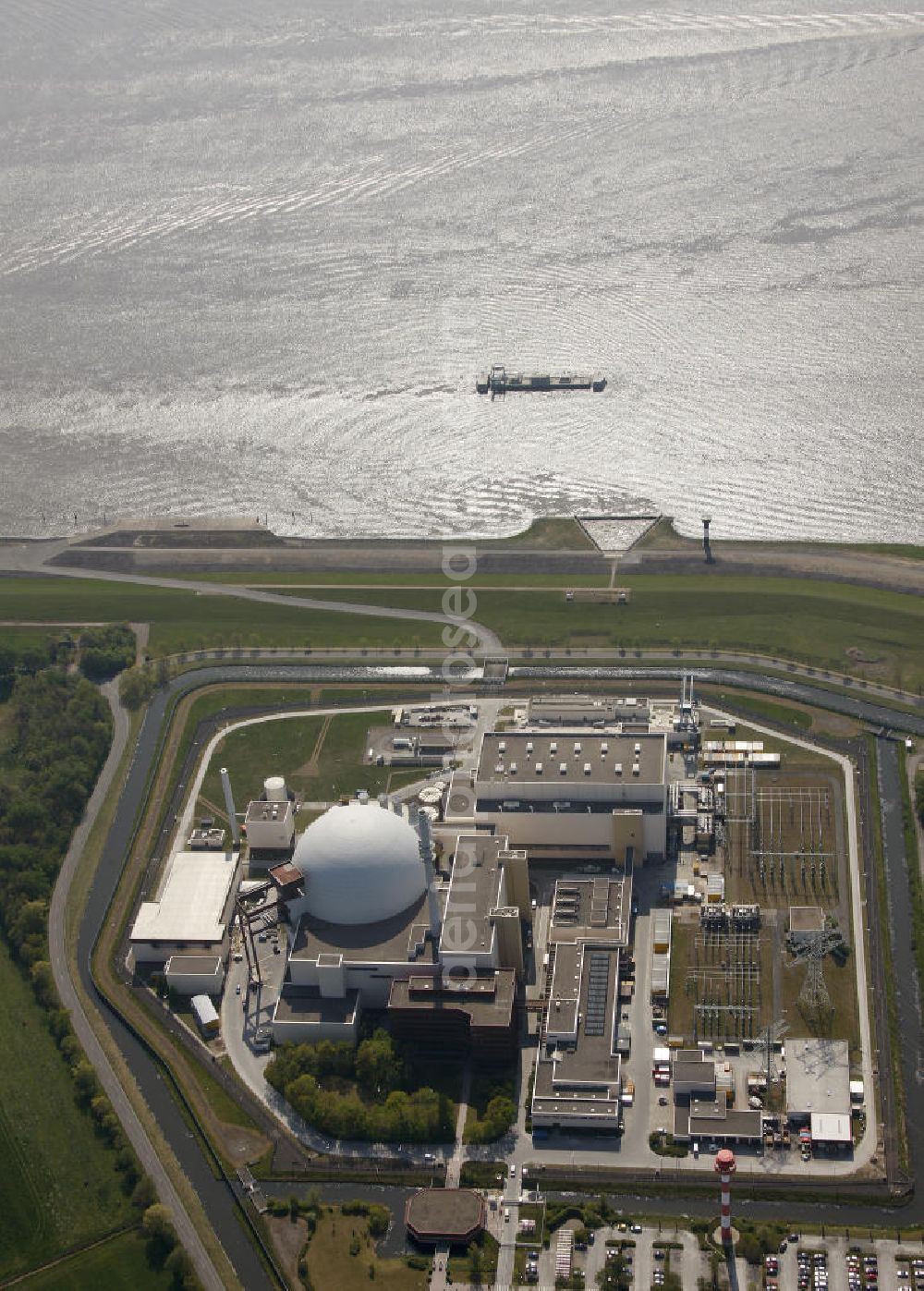 Brokdorf from above - Blick auf das Kernkraftwerk in Brokdorf (KBR). Nuclear power station Brokdorf.