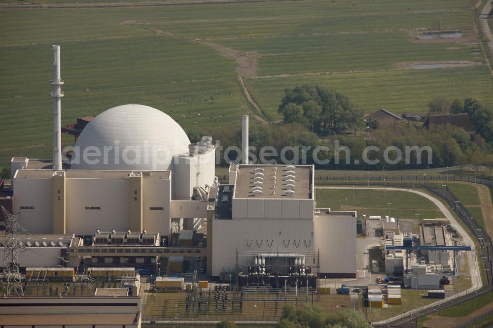 Brokdorf from above - Blick auf das Kernkraftwerk in Brokdorf (KBR). Nuclear power station Brokdorf.