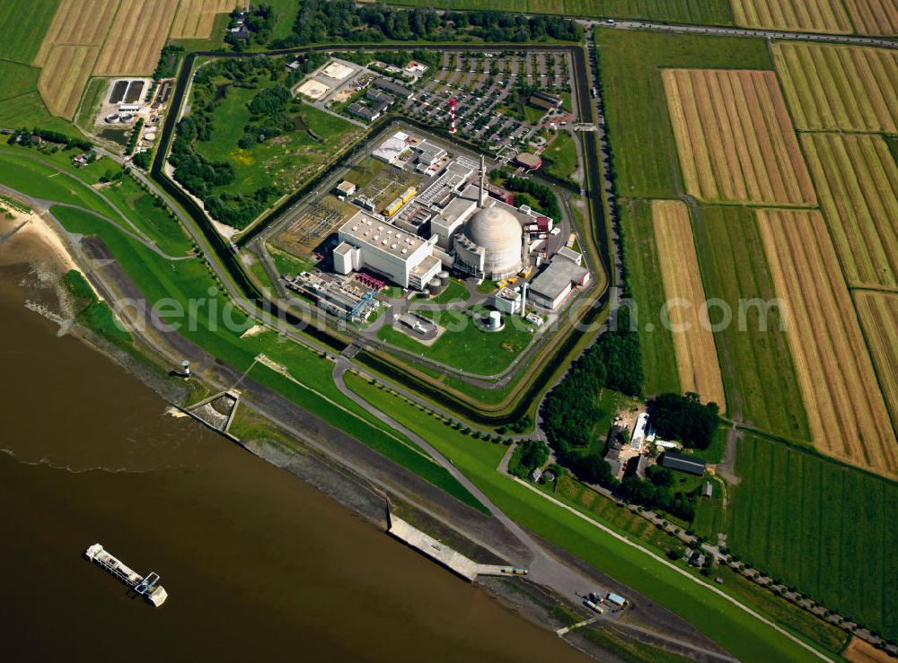 Aerial image Brokdorf - Blick auf das Kernkraftwerk in Brokdorf (KBR). Nuclear power station Brokdorf.