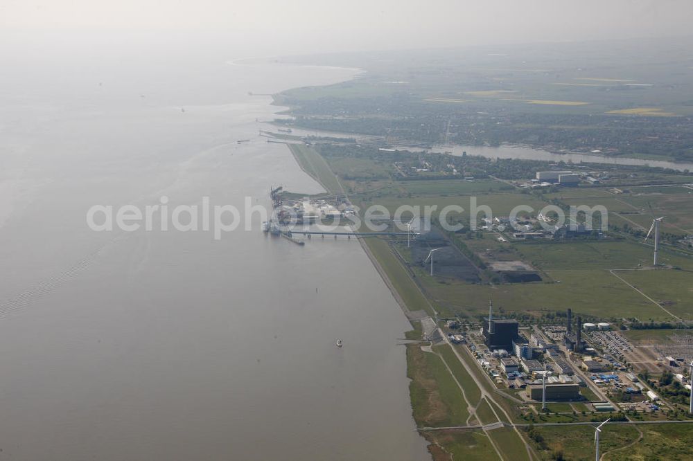 Brunsbüttel from above - Blick auf das Kernkraftwerk in Brunsbüttel in Schleswig-Holstein. Nuclear power station Brunsbüttel.