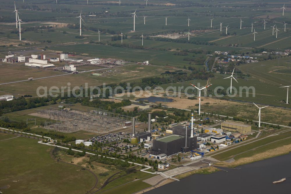 Brunsbüttel from above - Blick auf das Kernkraftwerk in Brunsbüttel in Schleswig-Holstein. Nuclear power station Brunsbüttel.