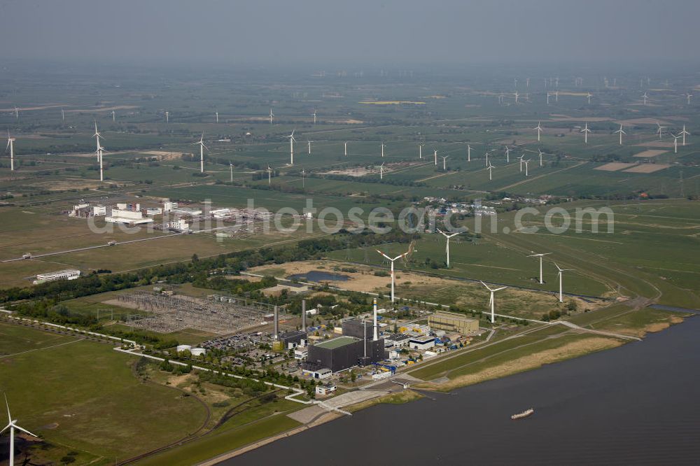 Brunsbüttel from the bird's eye view: Blick auf das Kernkraftwerk in Brunsbüttel in Schleswig-Holstein. Nuclear power station Brunsbüttel.