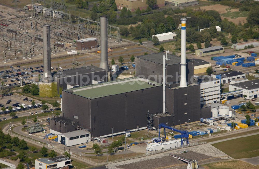 Brunsbüttel from above - Blick auf das Kernkraftwerk in Brunsbüttel in Schleswig-Holstein. Nuclear power station Brunsbüttel.