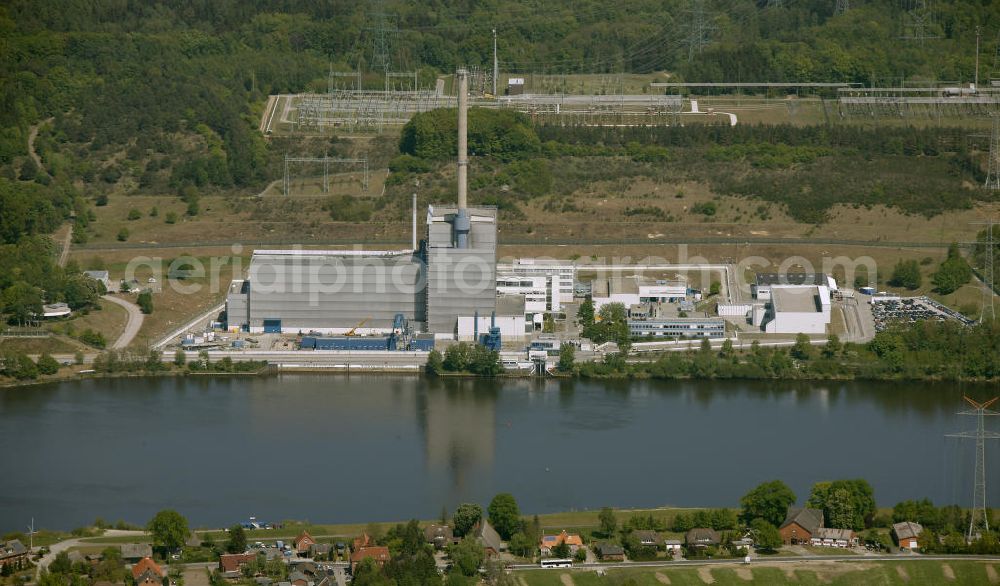 KRÜMMEL / GEESTHACHT from above - Blick auf das Kernkraftwerk Krümmel / Geesthacht in Schleswig-Holstein. Nuclear power station Krümmel / Geesthacht.