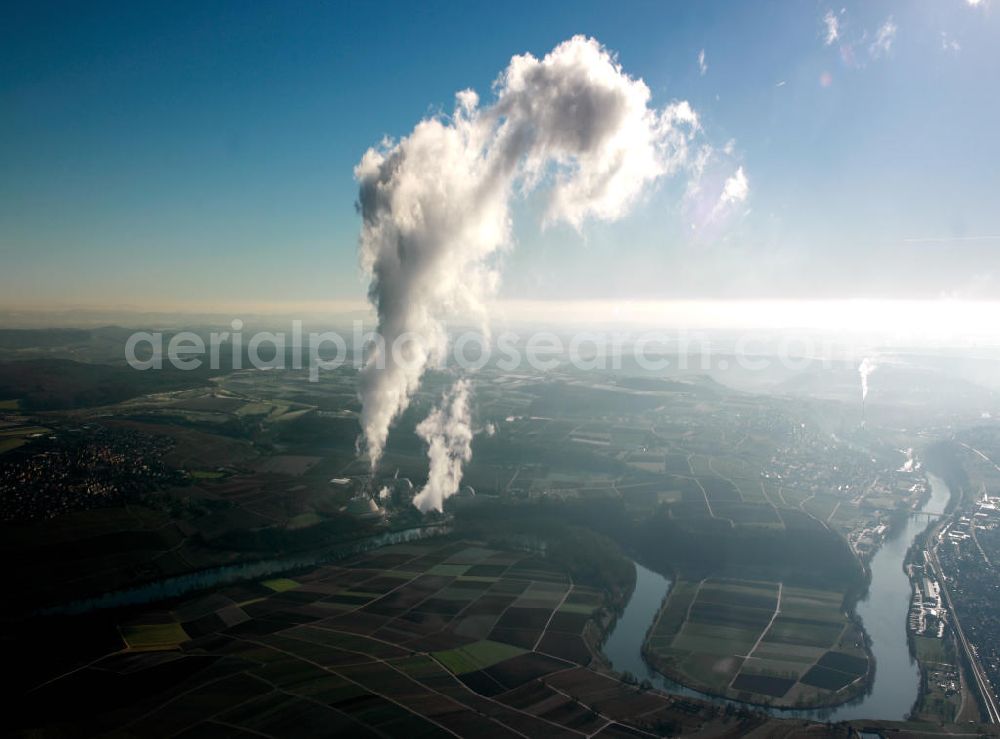 Aerial image Neckarwestheim - Atomkraftwerk Neckarwestheim auf dem Gebiet der Gemeinden Neckarwestheim und Gemmrigheim am Ufer des Neckars. Betreiber des Kraftwerks ist das EnBW-Tochterunternehmen EnBW Kernkraft GmbH. The nuclear power station Neckarwestheim on the right bank of the Neckar river.