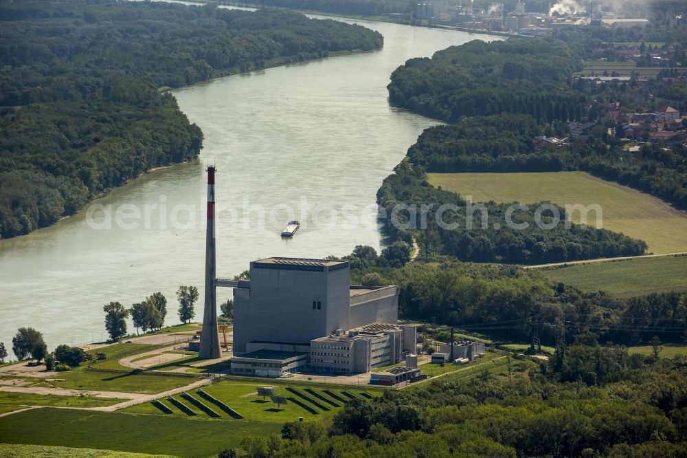 Aerial image Zwentendorf - Nuclear power plant Zwentendorf on the Danube in Lower Austria in Austria in Zwentendorf