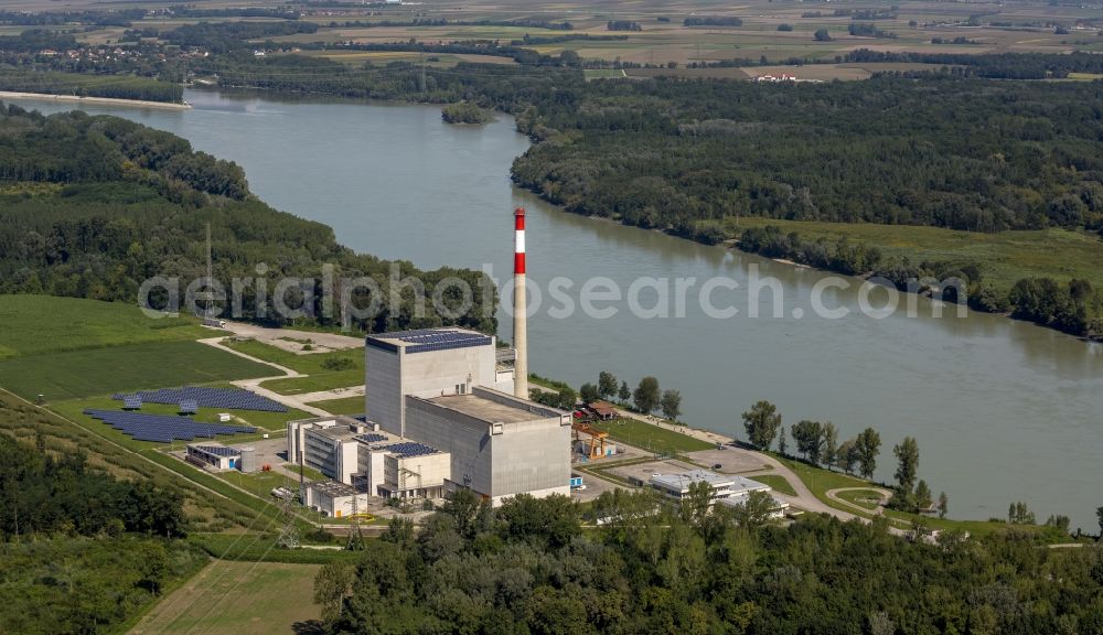 Zwentendorf from above - Nuclear power plant Zwentendorf on the Danube in Lower Austria in Austria in Zwentendorf