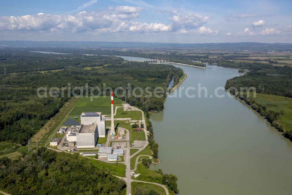 Aerial image Zwentendorf - Nuclear power plant Zwentendorf on the Danube in Lower Austria in Austria in Zwentendorf