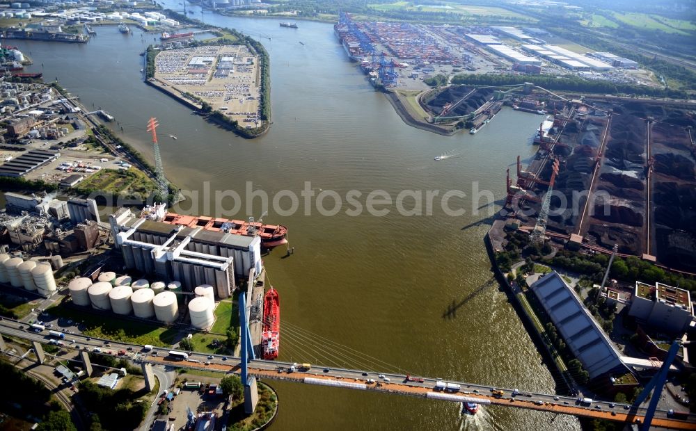 Aerial image Hamburg - Koehlbrand bridge in Hamburg-Mitte / Waltershof. A project of the Hamburg Port Authority HPA