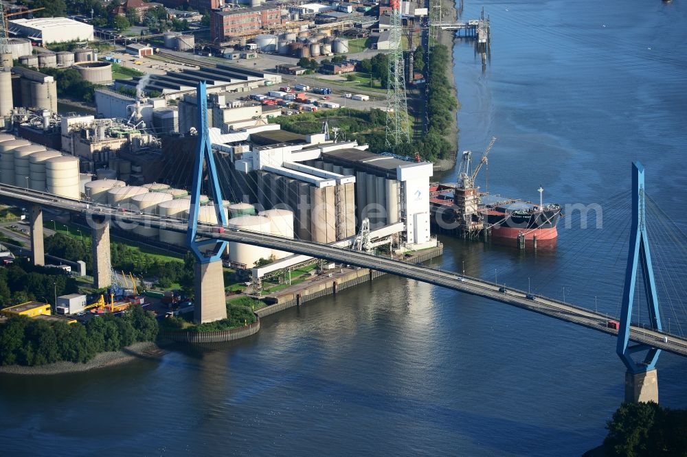 Hamburg from the bird's eye view: Koehlbrand bridge over the Rugenberg harbour in Hamburg-Mitte / Waltershof. A project of the Hamburg Port Authority HPA