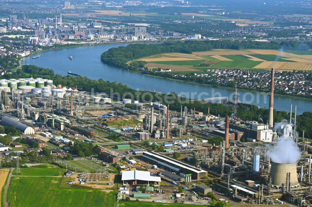 Aerial photograph Wesseling - Cooling tower on the premises of Shell Rheinland Raffinerie Sued in the state North Rhine-Westphalia, Germany