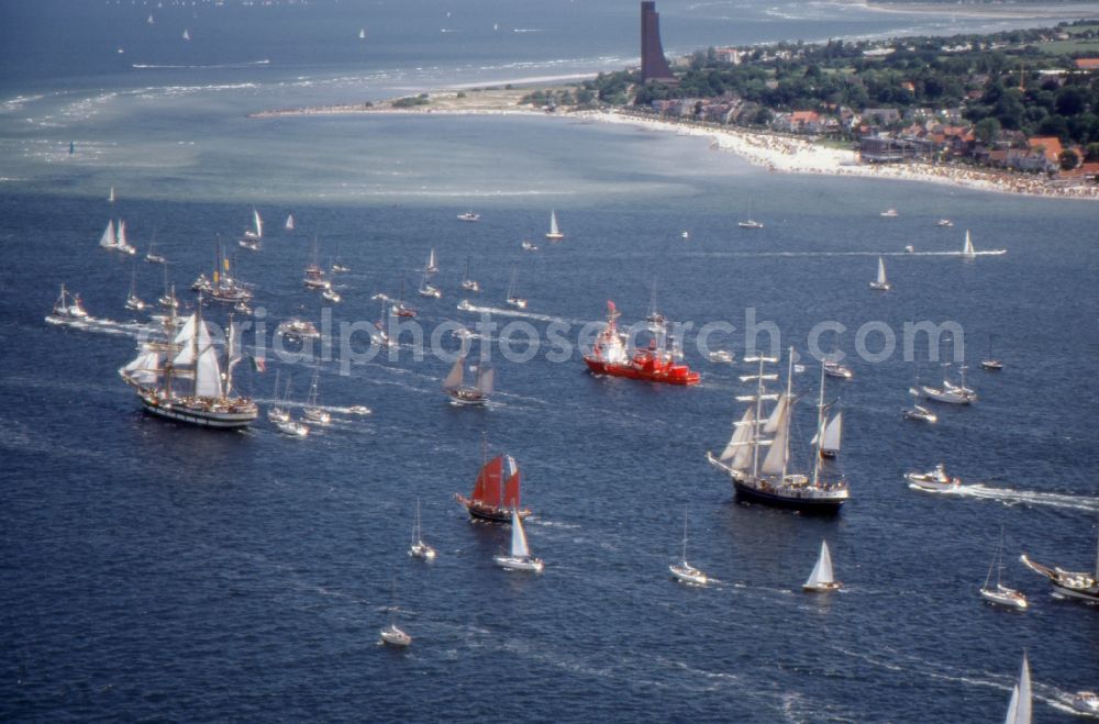 Kiel from above - Sailboat under way auf of Kieler Foerde onlaesslich of Kieler Woche in Kiel in the state Schleswig-Holstein, Germany