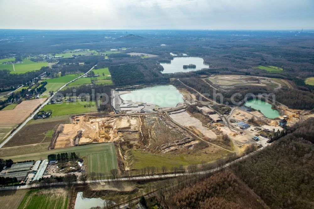 Bottrop from above - Site and tailings area of the gravel and sand mine of Lore Spickermann GmbH & Co. KG in Kirchhellen in the state of North Rhine-Westphalia