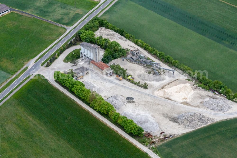 Sulzheim from the bird's eye view: Site and tailings area of the gravel mining of Concrete-manufacturer in Sulzheim in the state Bavaria, Germany