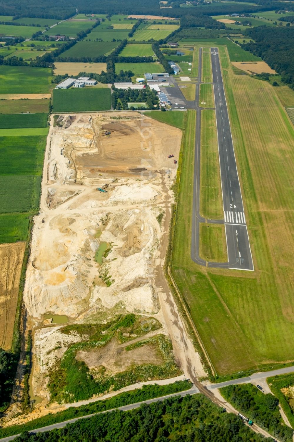 Bottrop from above - Site and tailings area of the gravel mining airfield Schwarze Heide on destrict Kirchhellen in Bottrop in the state North Rhine-Westphalia