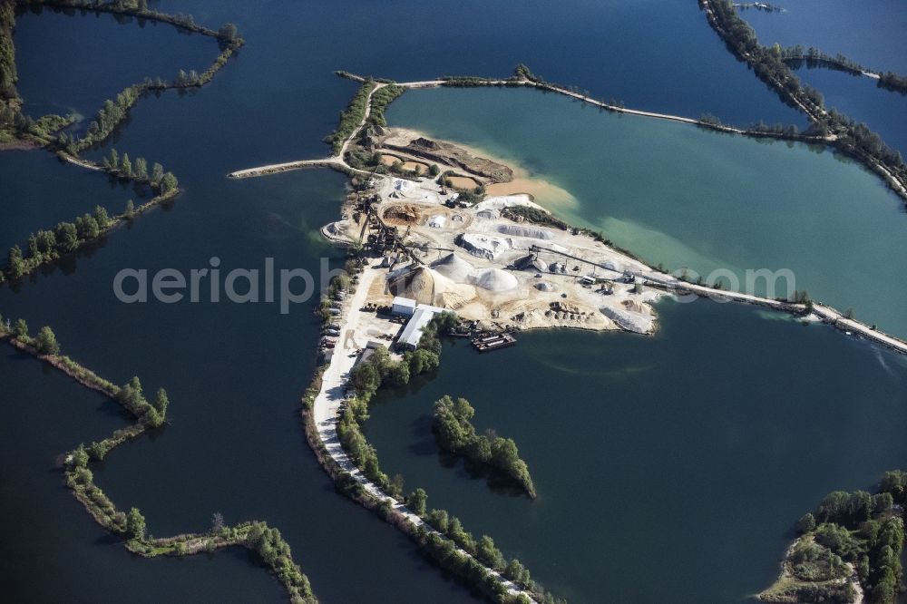 Geisenfeld from above - Site and tailings area of the gravel mining in Geisenfeld in the state Bavaria, Germany