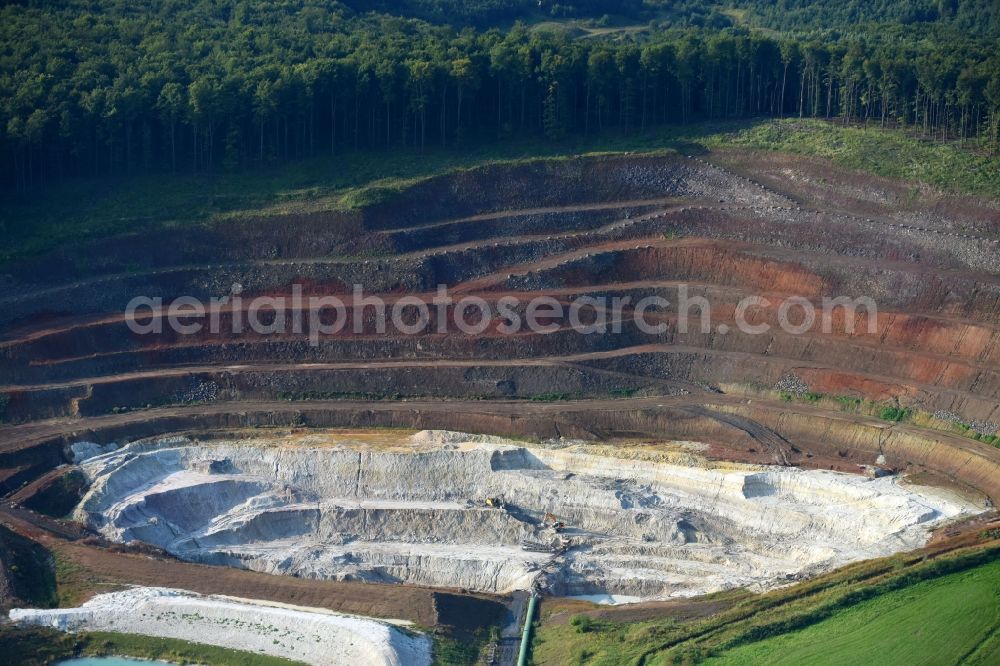 Aerial image Greifenstein - Site and tailings area of the gravel mining in Greifenstein in the state Hesse, Germany