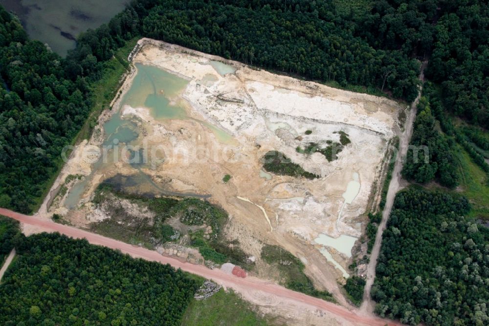 Aerial image Kesseldorf - Site and tailings area of the gravel mining in Kesseldorf in Grand Est, France