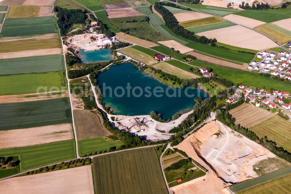 Schemmerhofen from above - Site and tailings area of the gravel mining Kieswerk Schaefer GmbH Fritz Neubrand in the district Alberweiler in Schemmerhofen in the state Baden-Wurttemberg, Germany