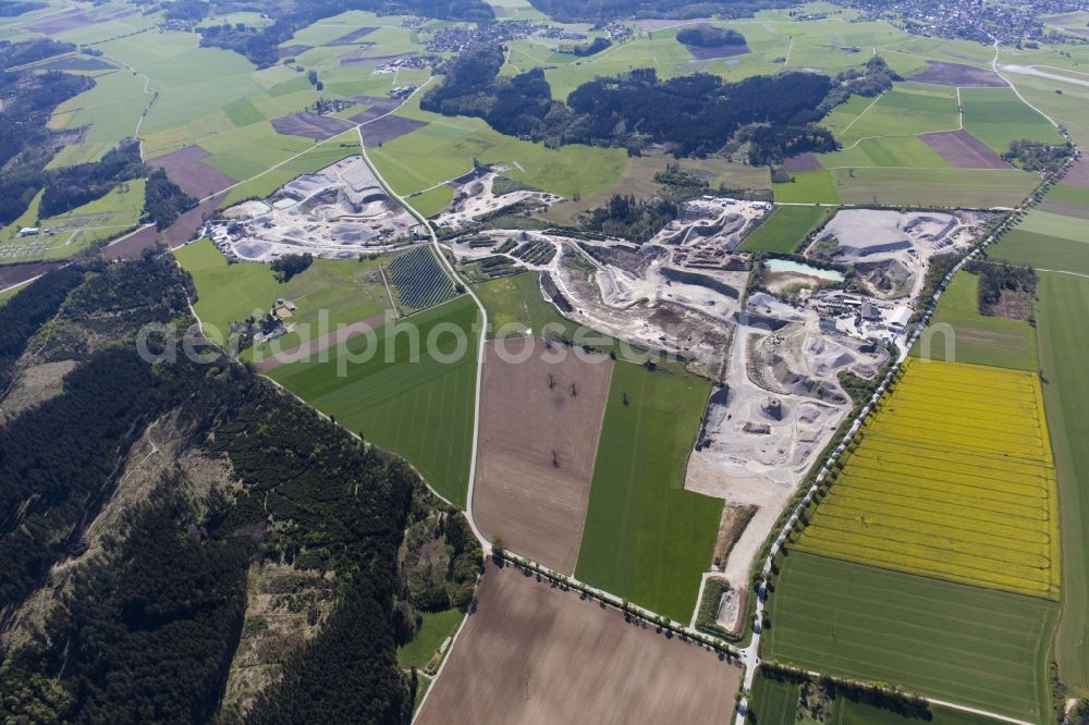 Aerial image Gauting - Site and tailings area of the gravel mining Kieswerk Unterbrunn Baldur Trinkl in Gauting in the state Bavaria, Germany