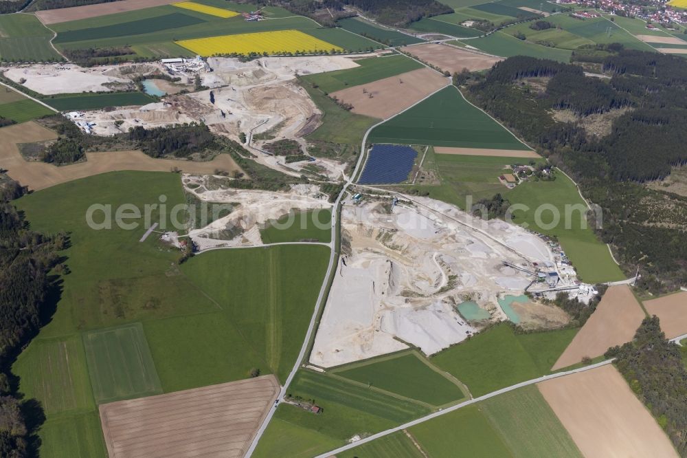 Aerial image Gauting - Site and tailings area of the gravel mining Kieswerk Unterbrunn Baldur Trinkl in Gauting in the state Bavaria, Germany