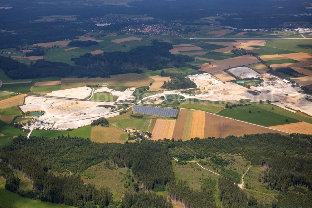 Gauting from above - Site and tailings area of the gravel mining Kieswerk Unterbrunn Balthasar Trinkl KG in Gauting in the state Bavaria, Germany