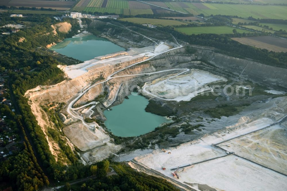 Lägerdorf from above - Site and tailings area of the gravel mining of the united Kreide werke Dammann KG in Laegerdorf in the state Schleswig-Holstein