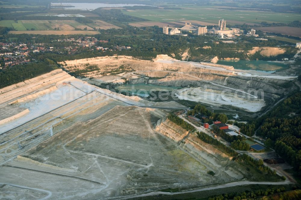 Lägerdorf from above - Site and tailings area of the gravel mining of the united Kreide werke Dammann KG in Laegerdorf in the state Schleswig-Holstein