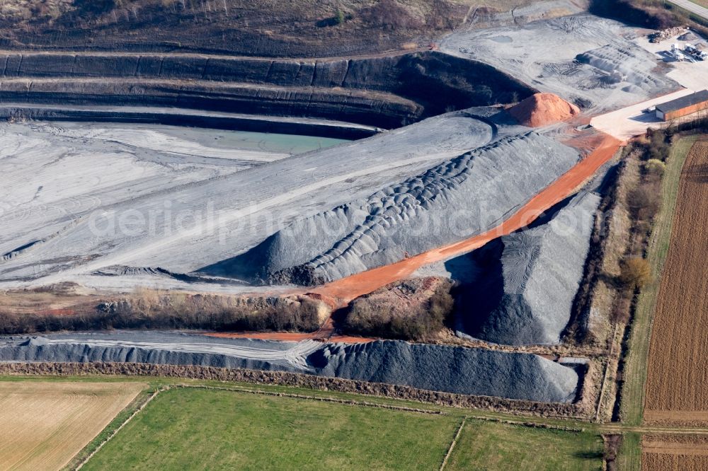 Aerial photograph Lixhausen - Site and tailings area of the gravel mining in Lixhausen in Grand Est, France