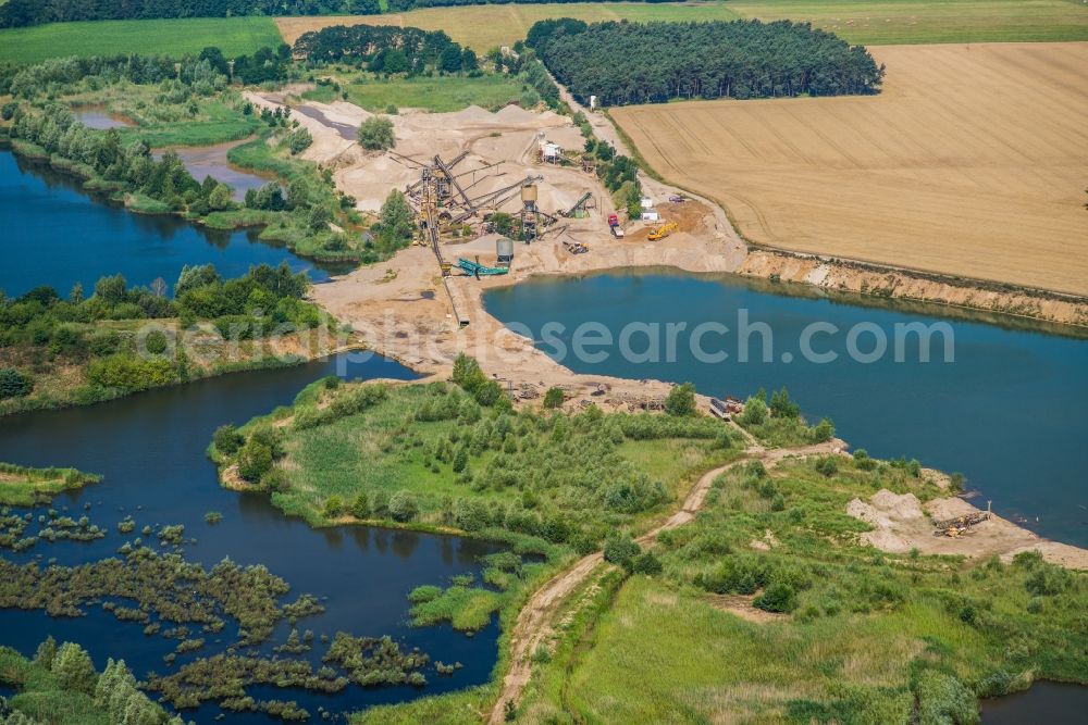 Aerial image Planetal - Site and tailings area of the gravel mining Max Boegl in the district Ziesow in Planetal in the state Brandenburg, Germany