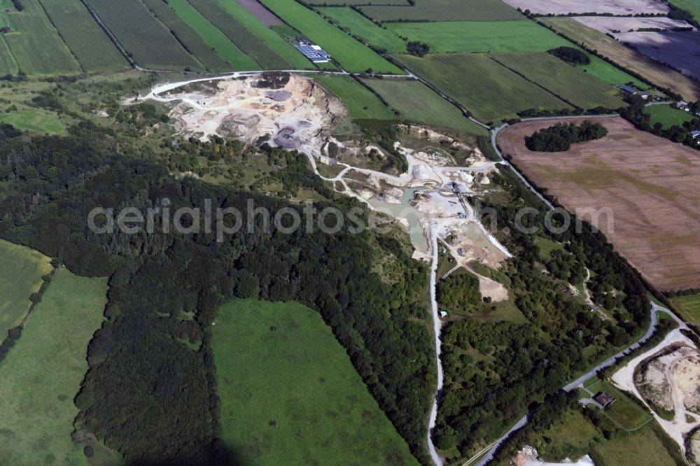 Oeversee from above - Site and tailings area of the gravel mining of the Gonde Clausen Kies- und Betonwerk Oeversee GmbH in Oeversee in the state Schleswig-Holstein