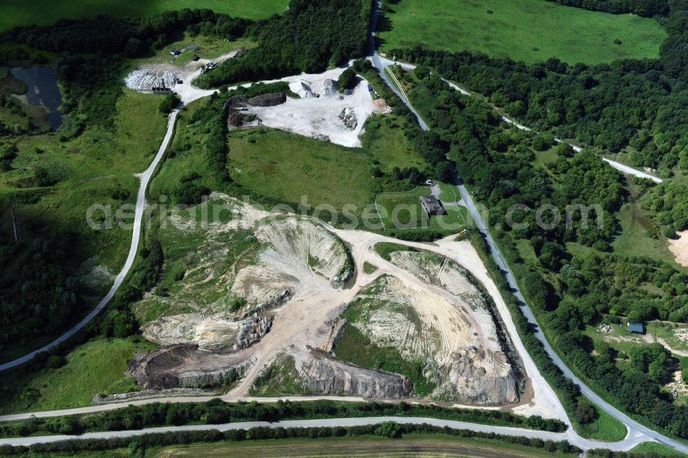 Oeversee from above - Site and tailings area of the gravel mining of the Gonde Clausen Kies- und Betonwerk Oeversee GmbH in Oeversee in the state Schleswig-Holstein