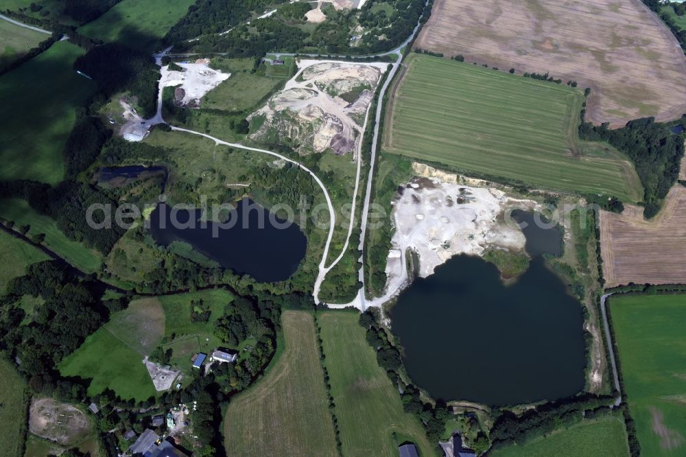 Aerial image Oeversee - Site and tailings area of the gravel mining of the Gonde Clausen Kies- und Betonwerk Oeversee GmbH in Oeversee in the state Schleswig-Holstein