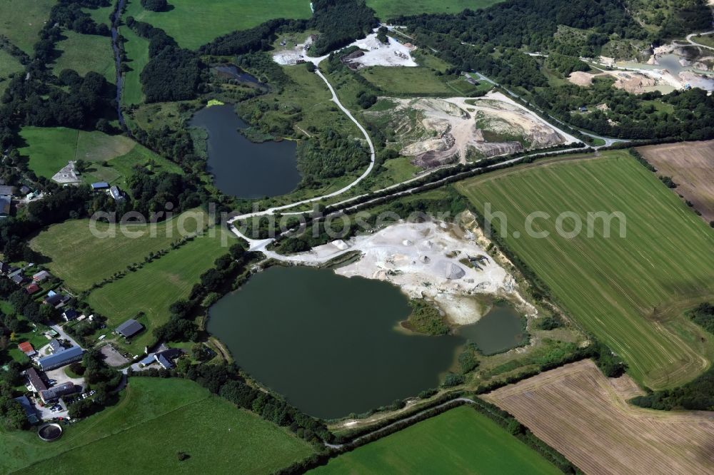 Oeversee from above - Site and tailings area of the gravel mining of the Gonde Clausen Kies- und Betonwerk Oeversee GmbH in Oeversee in the state Schleswig-Holstein